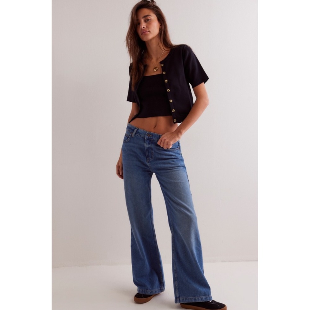 Free People We The Free Stride Straight n Wide Jeans Blue Walk Away Size 27